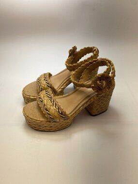 Sam Edelman Womens Iliana Platform Dark Natural Raffia Strap Sandal Sz 8